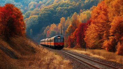 Poster - Autumn Train Journey Through a Vibrant Landscape