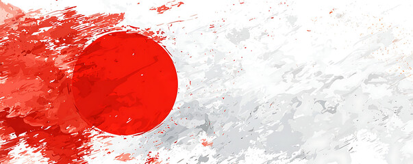 A striking abstract representation of the Japanese flag, featuring a bold red sun centered on a textured white background