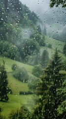 Wall Mural - Rain scene with switzerlandl landscape outdoors nature.