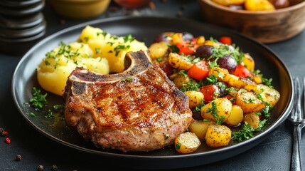 Wall Mural - Chop, potatoes, salad