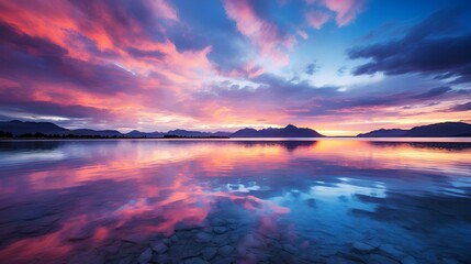 Poster - a body of water with a sunset sky and clouds.