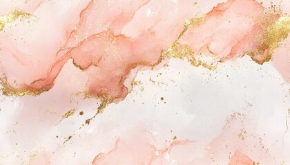 Sticker - Abstract pink and gold watercolor background with marble texture, perfect for design projects and artistic purposes.