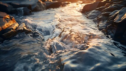 Poster - a river flowing through rocks. 