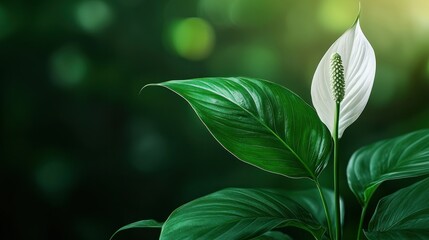 Wall Mural - Serene Green Peace Lily Leaf Close-up Texture Background