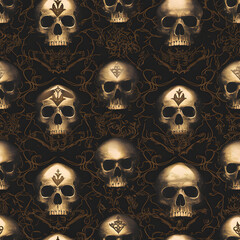 steampunk skull pattern on dark background