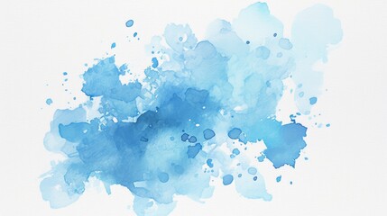 Wall Mural - Minimalist blue watercolor stain with paint splatter and copy space on the side