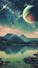 Wall Mural - Cool wallpaper green hills planet space landscape.