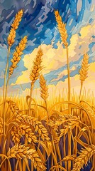 yellow wheat field illustration poster background 