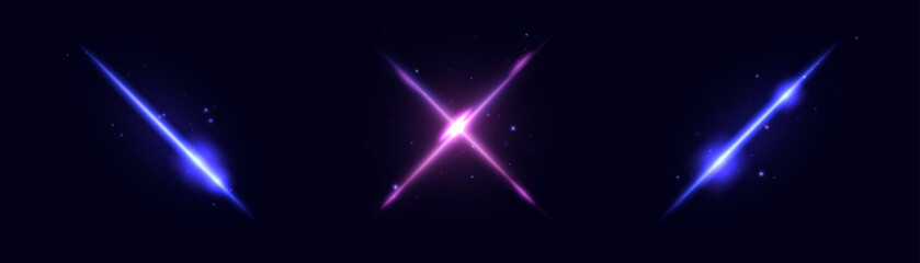 Aufkleber - Blue and violet laser light glare effect. Abstract laser light beams. Bright neon light rays. Vector