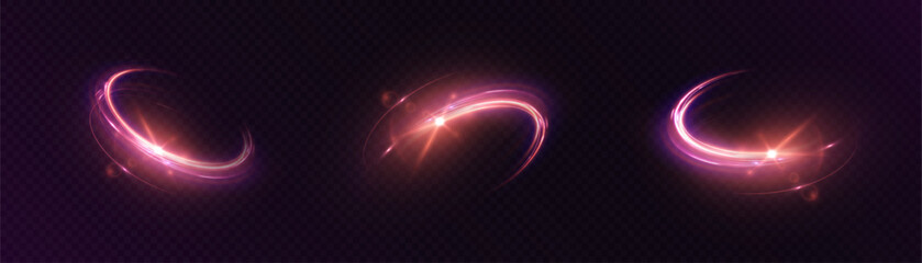 Aufkleber - Dynamic Light Red Speed ​​Light Lines with Glow Effect. Rotating Glowing Half Rings. Abstract Sparkling Dynamic Light Speed ​​Lines. Vector 10 EPS