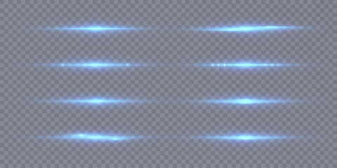 Aufkleber - Blue horizontal laser glow glare effect. Abstract laser light beams. Bright neon light rays. Vector