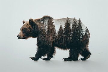 Wall Mural - Bear forest double exposure art