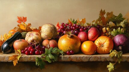 Wall Mural - Bountiful Autumn Harvest - Vibrant Display of Seasonal Produce