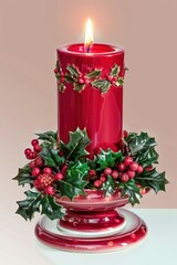 Sticker - Festive red candle with holly