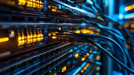Poster - organized network patch panels and structured cabling in a modern data center environment facilitati