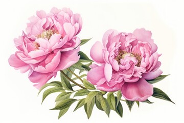 Poster - Elegant pink peony flowers illustration