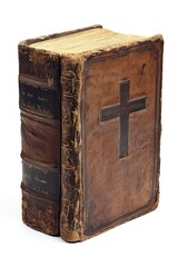 Wall Mural - Old leather bound holy bible with cross embossed showing faith and religion