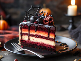 Wall Mural - a slice of Halloween themed cake, food photography