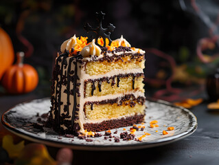 Wall Mural - a slice of Halloween themed cake, food photography