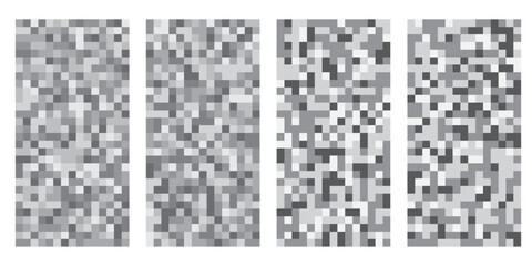 A set of monochrome pixelated censorship bars in rectangular forms. Perfect for concealing sensitive content in advertising, web design, and video editing.