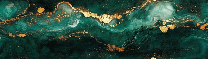 Poster - Seamless marble pattern in deep green with gold highlights, [Abstract Background Marble], [Earthy and luxurious]