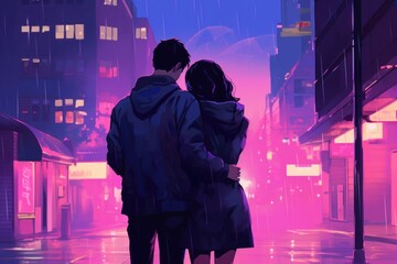 Canvas Print - Couple purple adult city.