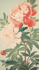 Sticker - Peony painting flower plant.