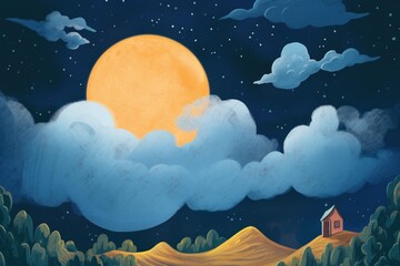 Wall Mural - Moon and a cloudy night astronomy outdoors nature.