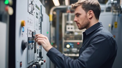 Poster - Male engineer in a control room, monitoring data 