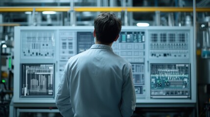 Poster - Male engineer in a control room, monitoring data 