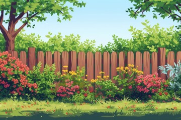 Poster - Backyard wooden fence outdoors flower nature.