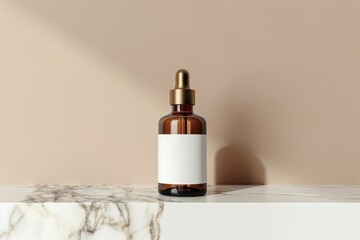 Wall Mural - Amber bottle with white label mockup cosmetics perfume.