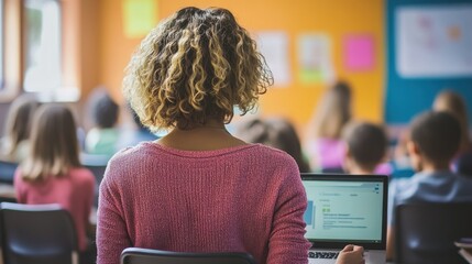 Curly-Haired Teacher Instructing Students in the Classroom