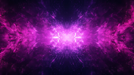 Wall Mural - Blur neon glow. cyber fractal. defocused purple pink black color shimmering glitter texture paint symmetrical frame ornament abstract art background, generative ai. Symmetrical. Illustration