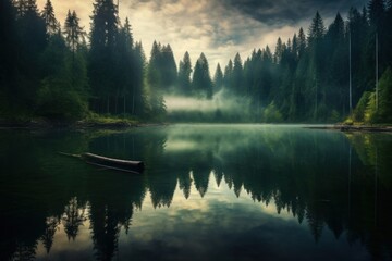 Wall Mural - Tranquil scene reflection forest landscape outdoors.