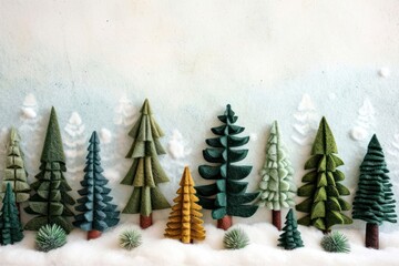 Sticker - Photo of felt winter forest trees christmas plant art.