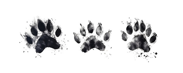 Canvas Print - Cat paw print black watercolor sketch white background. Vector illustration design.