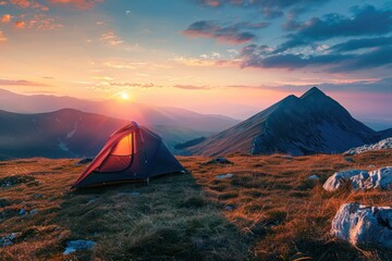 Poster - Camping under the sunset sky