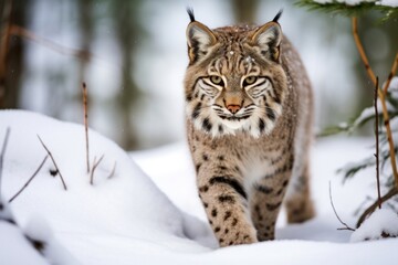 Canvas Print - Bobcat in the snow wildlife leopard animal.