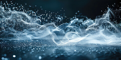 Poster - Water jet stream in slow motion, colliding with a dusty surface, particles scattering. Generative AI.