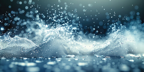 Poster - Water jet stream in slow motion, colliding with a dusty surface, particles scattering. Generative AI.