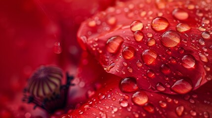 Sticker - Close-up of a blooming red poppy with water droplets 