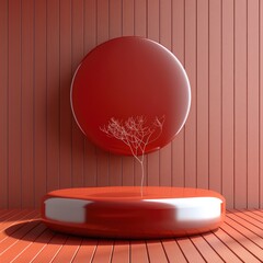 Aufkleber - Red cylindrical podium flying object 3d. Generative AI.