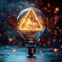Poster - A glowing light bulb with digital beams, High-tech, Neon yellow and blue. Generative AI.