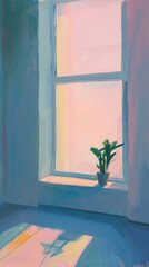 Canvas Print - Window windowsill painting plant.