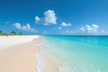 Poster - Tranquil Beach with Crystal Clear Turquoise Water and Palm Trees