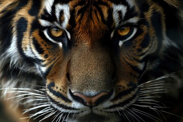 Wall Mural - Close-Up of a Tiger's Face with Intense Eyes