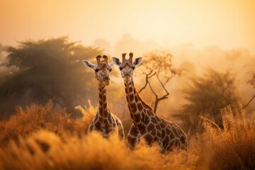 Poster - Giraffes grassland wildlife outdoors.