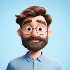 Canvas Print - A humorous 3D cartoon of a 3yearold man with brown hair and glasses, sporting a light beard, against a plain backdrop.