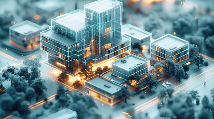 Poster - AI is being used to analyze data or manage digital twins in the real estate industry. Generative AI.